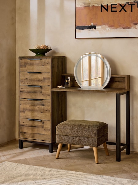 Dark Bronx Oak Effect Light Up 5 Drawer Console Dressing Table (H19248) | £450