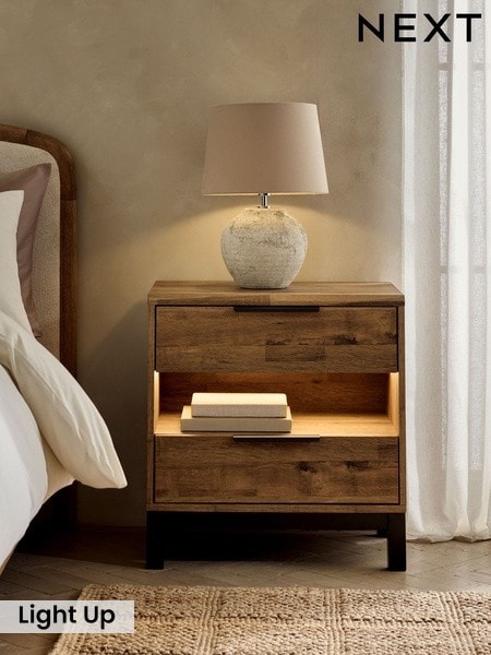 Bronx Oak Effect Bedside Table With Led Light