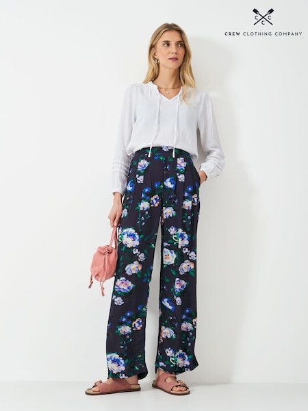 Crew Clothing Blue Dion Wide Leg Barge Print Trousers (H19262) | £59