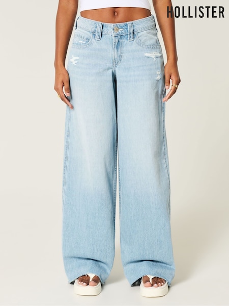 Hollister Blue Super Baggy Jeans With Destroyed Hems (H19281) | £46