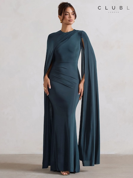 Club L London Blue Magdelena Asymmetric Cape Maxi Dress (H19401) | £85