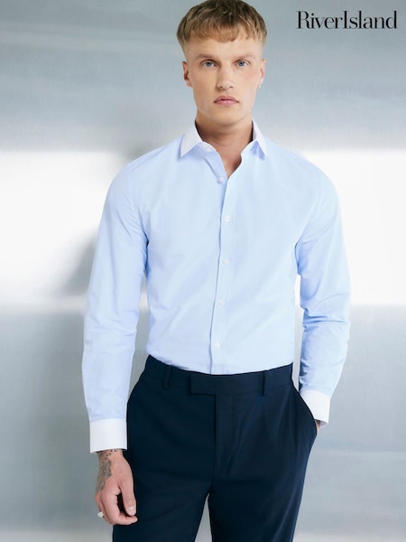 River Island Blue Stripe Contrast Peacock Shirt (H19463) | £40
