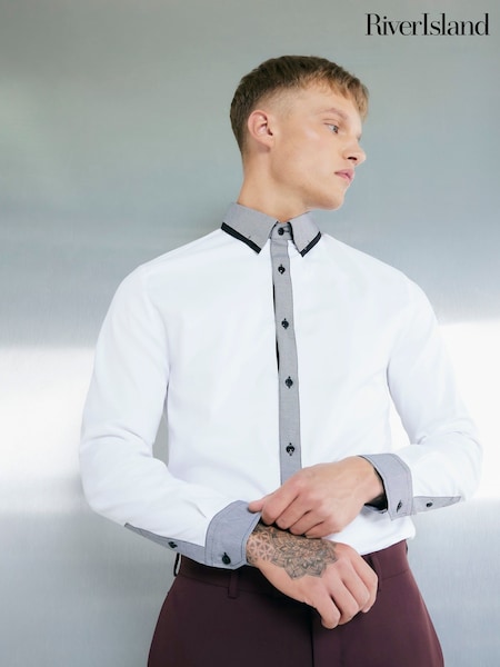 River Island White Double Collar Peacock Shirt (H19467) | £40