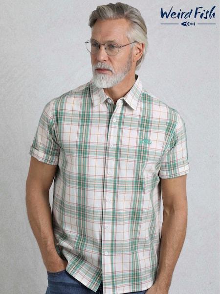 Weird Fish Green Judd Short Sleeve 100% Cotton Check Shirt (H19520) | £38