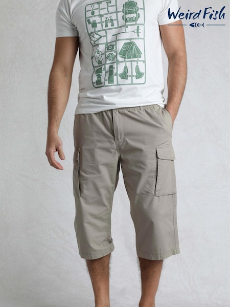 Weird Fish Grey Chrome Summersville Lightweight Ripstop Cargo 3/4 Length 100% Cotton Trousers (H19521) | £48