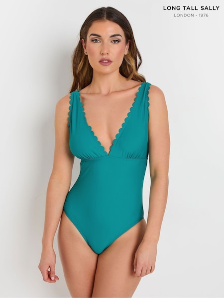 Long Tall Sally Blue Scallop Detail Swimsuit (H19567) | £39