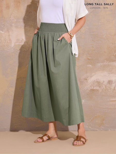Long Tall Sally Green Shirred Waist 100% Cotton Skirt (H19575) | £33