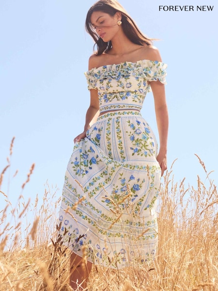 Forever New Green Francine Printed Maxi Skirt With A Touch Of Linen (H19580) | £79