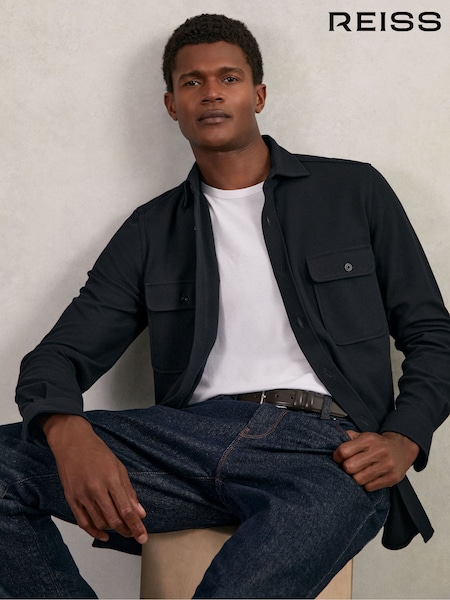 Reiss Navy Forsithe Textured Twin Pocket Cotton Blend Overshirt (H19617) | £110
