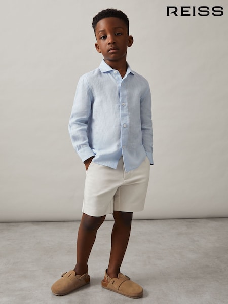 Reiss Pale Blue Ruban Linen Long Sleeve Shirt (H19622) | £38