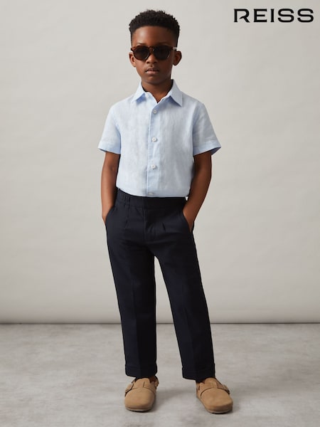 Reiss Pale Blue Holiday Linen Short-Sleeve Shirt (H19624) | £34
