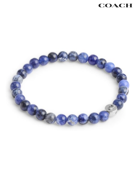COACH Blue Mens Signature Sodalite Bead Stretch Bracelet (H19686) | £95