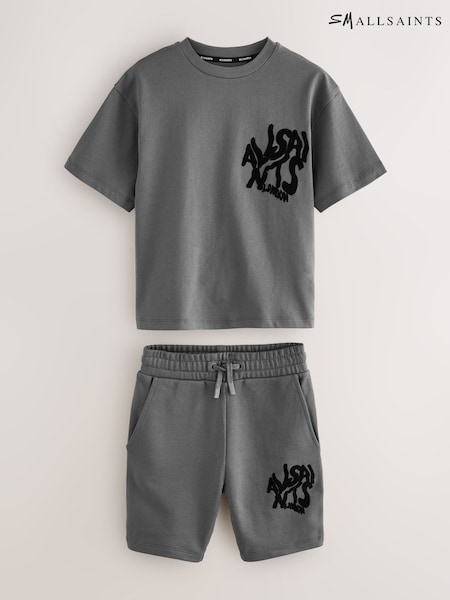 smALLSAINTS Charcoal Grey/Flocked Orlando T-Shirt and Sweat Shorts Set (H19739) | £36 - £40