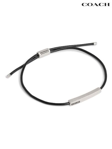 COACH Silver Tone Mens Bar Signature Leather Slider Bracelet (H19861) | £155