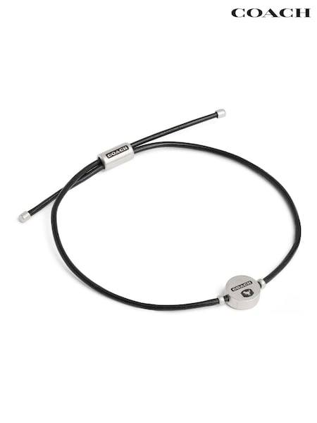 COACH Silver Tone Mens Signature Rexy Leather Slider Bracelet (H19862) | £155