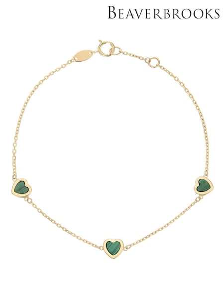 Beaverbrooks 9ct Yellow Gold Malachite Heart Bracelet (H19880) | £245