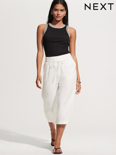 White Tie Waist Linen Blend Culottes (H19935) | £30