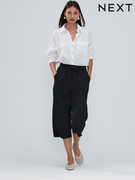 Black Tie Waist Linen Blend Culottes (H19937) | £30
