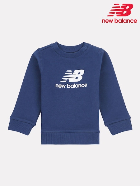 New Balance Blue Kids 100% Cotton French Terry Stacked Logo Crew Sweat Top (H19973) | £35