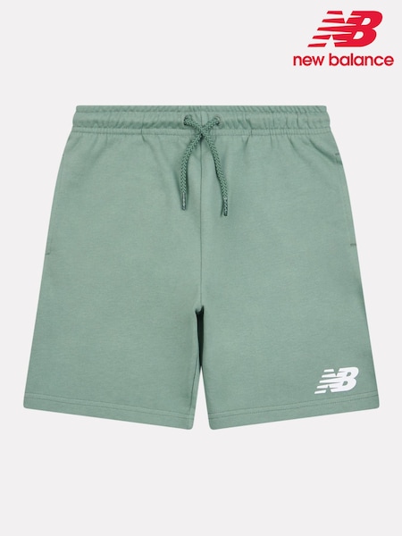 New Balance Light Green Kids French Terry Stacked Logo 100% Cotton Shorts (H19977) | £30 - £36