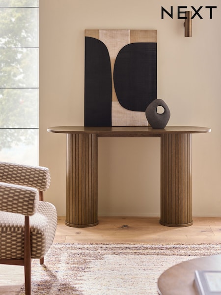 Dark Natural Hyde Oak Veneer Tambour Console Table (H20008) | £325