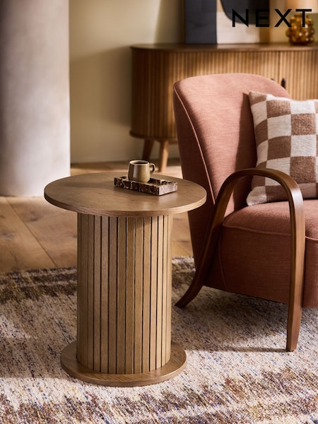 Dark Natural Hyde Oak Veneer Tambour Side Table (H20010) | £175