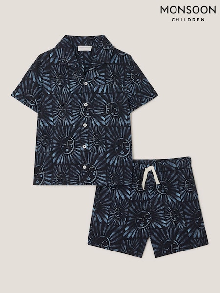 Monsoon Blue Sun Print Shirt and Shorts Set (H20016) | £34 - £40