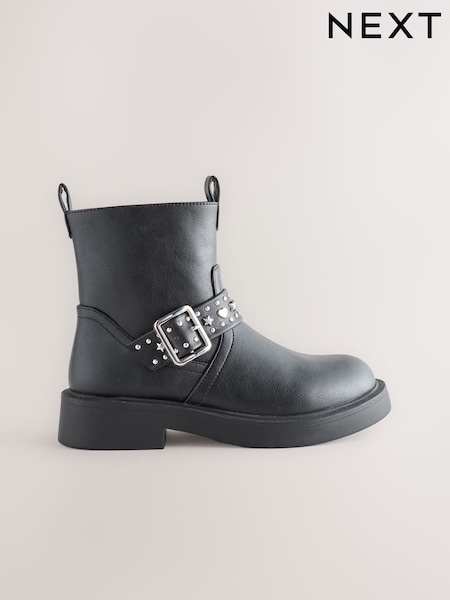Black Studded Biker Boots (H20071) | £30 - £34