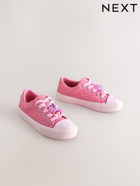 Pink Beaded Lace-Up Low Top Trainers (H20077) | £22 - £29