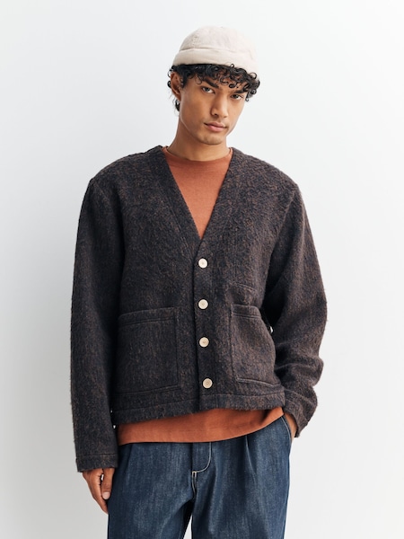 Folk Brown Pocket Brushed Wool Cardigan (H20111) | £195