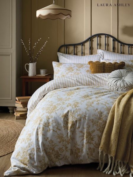 Laura Ashley Ochre Yellow Walled Garden 200 Thread Count Duvet Cover and Pillowcase Set (H20114) | £50 - £90