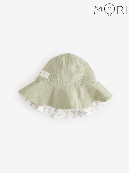 MORI Green Floral 100% Cotton Muslin Sun Hat (H20124) | £20