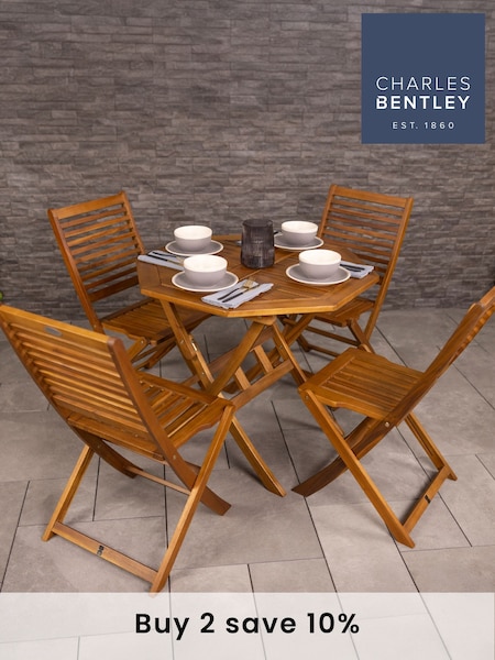 Charles Bentley Natural Wooden Octangonal Garden Table With 4 Chairs (H20143) | £280
