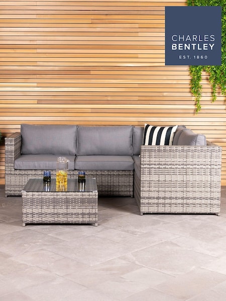 Charles Bentley Grey Garden Rattan Corner Sofa & Coffee Table Set (H20145) | £620