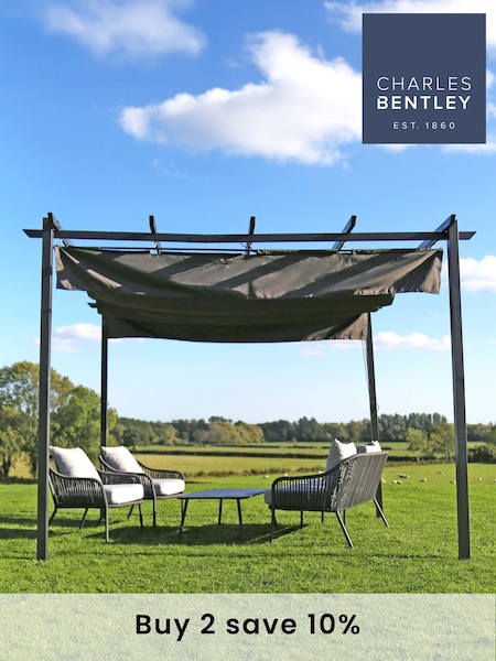 Charles Bentley Grey Premium Steel Garden Pergola Gazebo (H20146) | £260