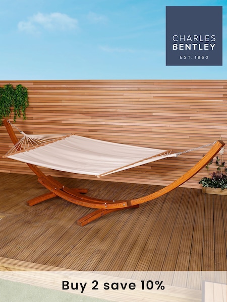 Charles Bentley Cream Arch Wooden Stand With Extra Large Garden Hammock (H20147) | £226