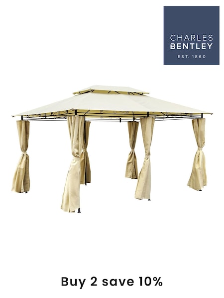 Charles Bentley Beige Steel Art Garden Gazebo With Curtains (H20153) | £226