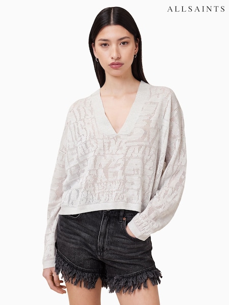 AllSaints White Kaito V-Neck Jumper (H20156) | £139
