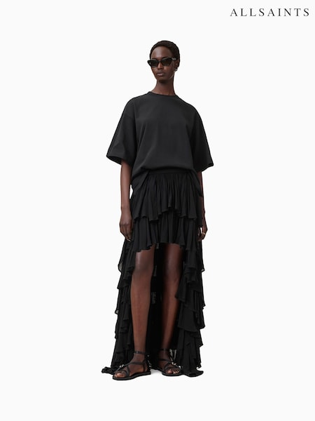 AllSaints Black Amelie Crochet 100% Organic Cotton T-Shirt (H20169) | £79