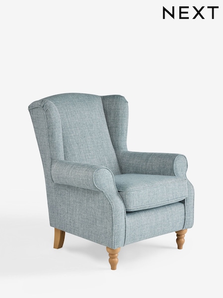 Chunky Weave Mid Blue Sherlock Highback Armchair (H20235) | £550