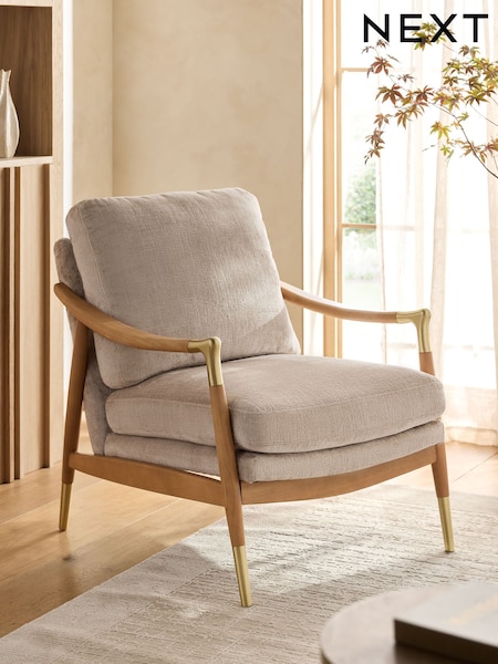Plush Chenille Light Natural Flinton Wooden Accent Chair (H20238) | £425