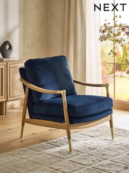 Soft Velvet Navy Blue Flinton Wooden Accent Chair (H20239) | £399