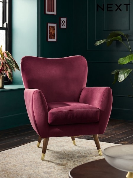 Soft Velvet Cranberry Red Wilson Highback Armchair (H20242) | £325