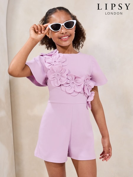Lipsy Lilac Purple 3D Corsage Playsuit (5-16yrs) (H20288) | £38 - £46