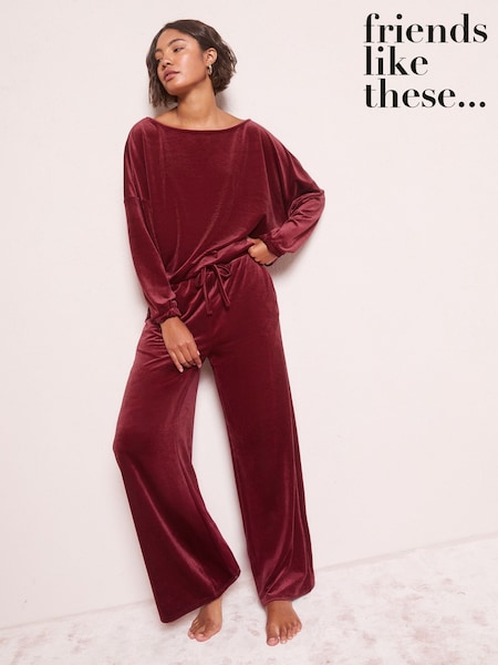 Friends Like These Berry Red Velour Batwing Pyjama Set (H20301) | £42