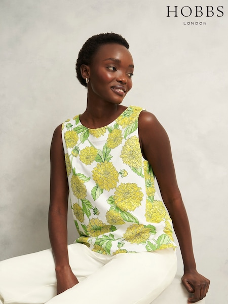 Hobbs Yellow 100% Cotton Maddy Printed Top (H20329) | £45