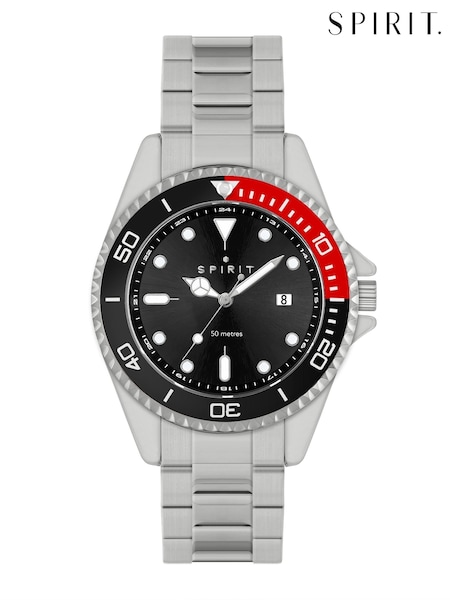 Spirit Gents Silver Tone Black Dial Stainless Steel Bracelet Watch (H20367) | £40