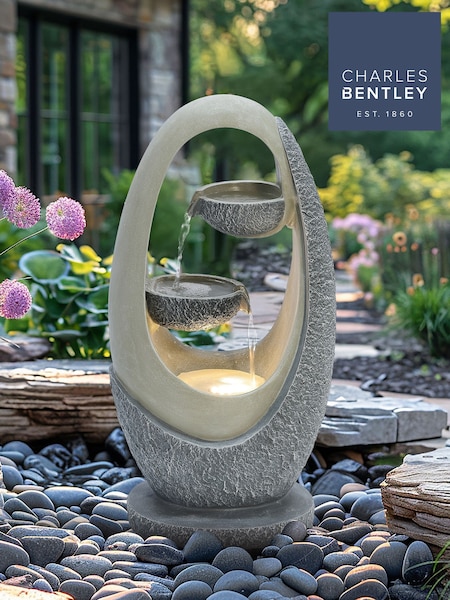 Charles Bentley Grey 2 Tier Cascading Oval Garden Water Feature Bowl (H20423) | £119