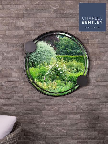 Charles Bentley Black Warsaw Round Garden Mirror With Dots Design (H20426) | £53