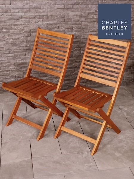 Charles Bentley Natural Wood 1 Pair of Acacia Wooden Foldable Garden Chairs (H20467) | £102